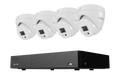 Four white Lorex T1 turret security cameras with an 8-channel DVR and 128GB storage
