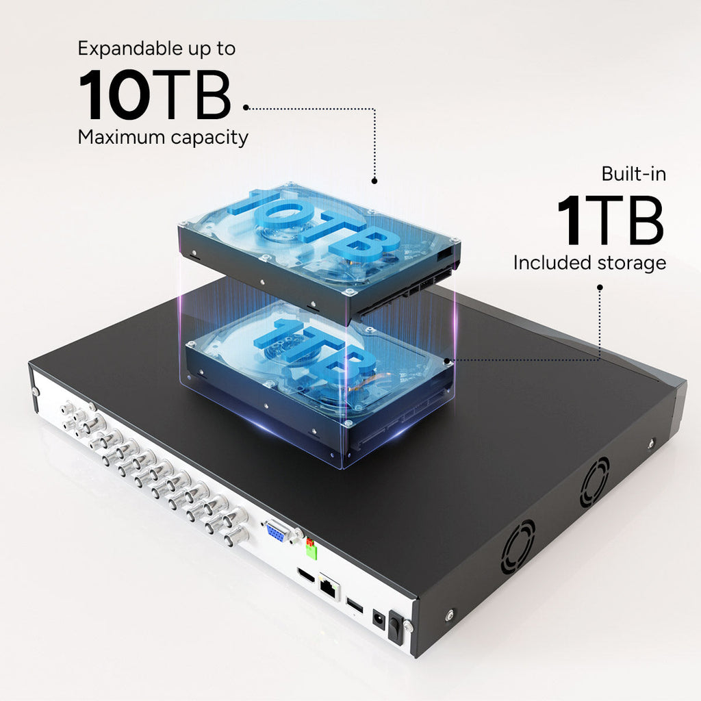 Lorex Connect T Series 4K 16-channel wired DVR with built-in 1TB storage and expansion up to 10TB