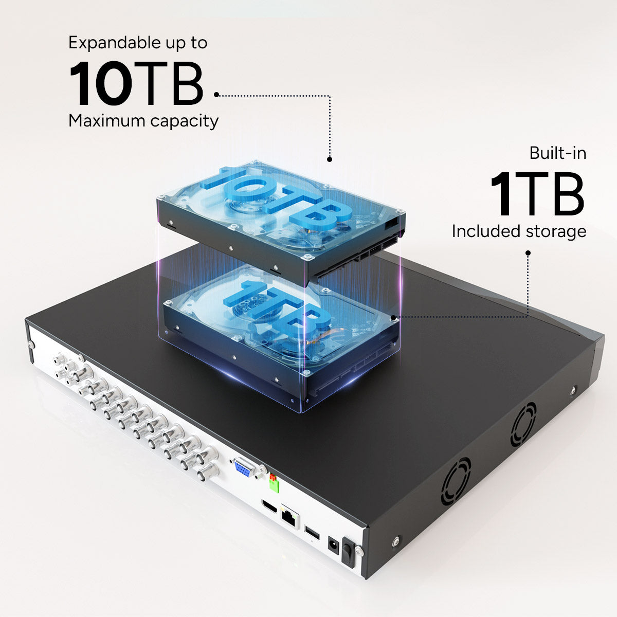 Lorex Connect T Series 4K 16-channel wired DVR with built-in 1TB storage and expansion up to 10TB