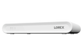 Lorex Connect VF 4K 16-channel NVR in white shown with back ports and multiple cables connected