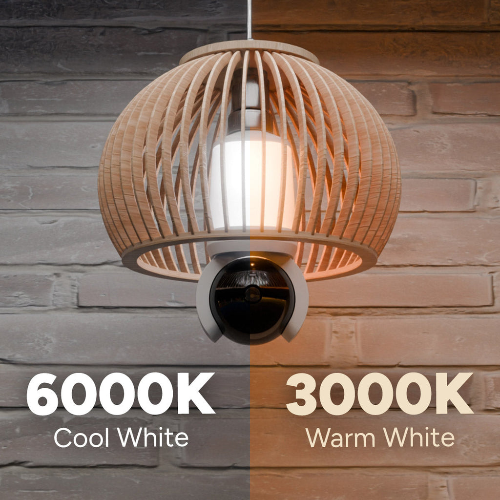 Dual color temperature display shows 6000K cool white and 3000K warm white for the Lorex lightbulb