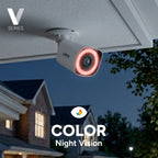 Lorex V Series outdoor bullet camera with a red night vision ring mounted under a porch