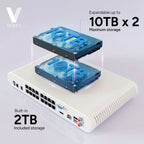 Lorex V Series NVR with two stacked 10TB drives showing expandable storage