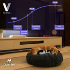 Living room with a white Lorex NVR on a TV stand and a dog and cat resting on a round pet bed