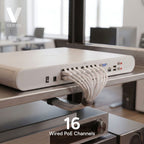 Lorex Connect VF 4K NVR with 16 wired PoE ports and bundled cables on a desk