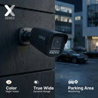 Lorex X Series 4K bullet security camera mounted on a textured wall