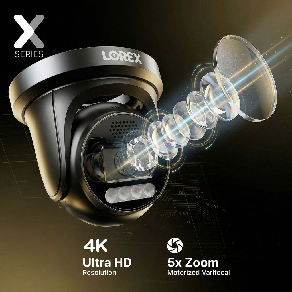 Lorex X Series 4K turret camera with 5x zoom feature