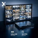 Lorex X Series 4K 8 channel NVR with monitor showing multiple camera feeds